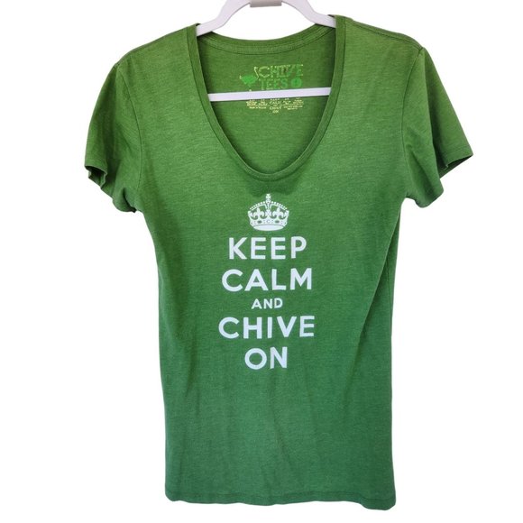 Chive Tees Women's V-Neck Keep Calm and Chive On Green T-Shirt Women's Large - Picture 1 of 5